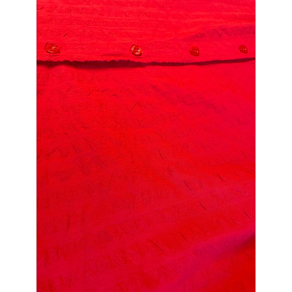 Woman Within Boho Cottage Cotton Red Textured Roll Tab Sleeves Button Up Top Lg - Picture 5 of 11